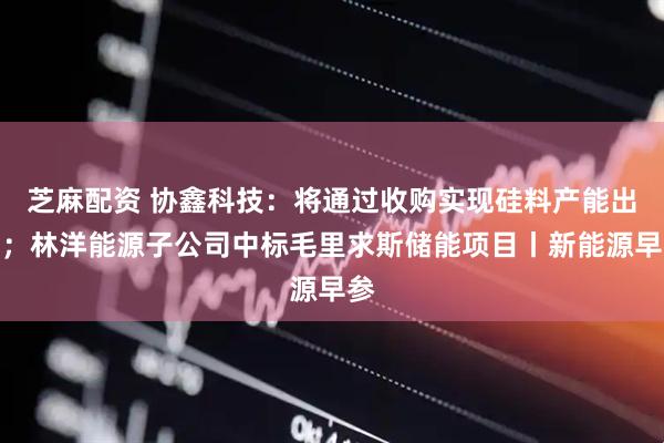 芝麻配资 协鑫科技：将通过收购实现硅料产能出清；林洋能源子公司中标毛里求斯储能项目丨新能源早参